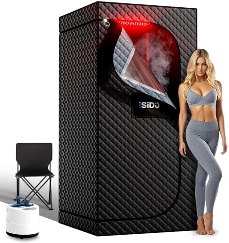 Portable Infrared Steam Sauna with 660nm Red Light Therapy& 850nm Infrared Light Device, 3L 1300W Steamer, Folding Chair, Full Body Personal Sauna Box Sauna Tent for Home Sauna