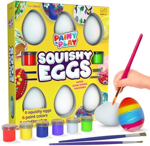 Easter Egg Squishy Painting Kit - Arts & Crafts for Girls and Boys - Kids Art Activities - Craft Gift for Kid Ages 6 7 8 9 10 Year Old Girl Gifts - Decorate 6 Slow Rising Squishies with Paint