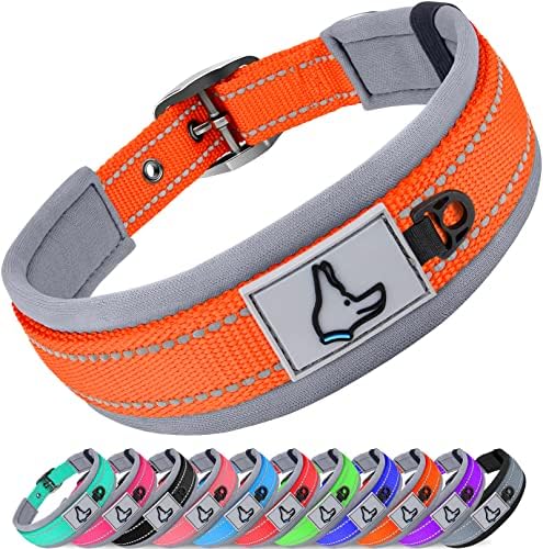 Joytale Dog Collar for Medium Dogs, Neoprene Padded and Adjustable, Reflective Wide Heavy Duty Pet Collars with Durable Metal Belt Buckle for Walking, Orange, M