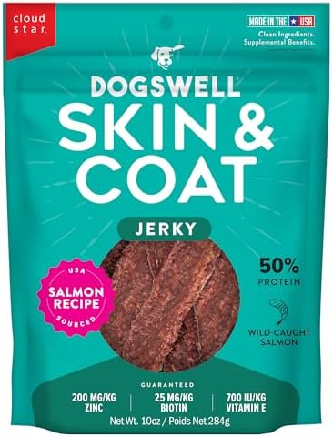 Dogswell Skin & Coat Jerky Dog Treats, Salmon, 10 oz. Bag