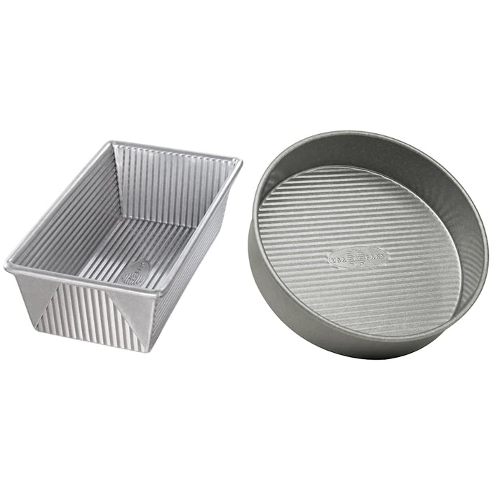 USA Pan Bakeware Aluminized Steel Loaf Pan, 1.5 Pound & Bakeware Round Cake Pan, 9 inch, Nonstick & Quick Release Coating, 9-Inch,Aluminized Steel