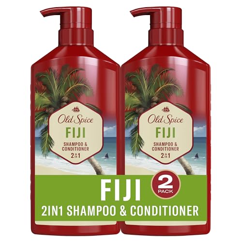 Old Spice Fiji 2-in-1 Shampoo and Conditioner Set for Men, Coconut & Tropical Wood Scent, Get Up To 80% Fuller-Looking Hair, Barbershop Quality, Fresh & Clean Hair, 21.9 Fl Oz Each, 2 Pack