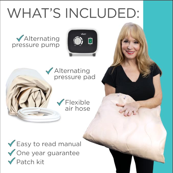 Vive Alternating Air Pressure Mattress Pad - The Original Bed Sore Prevention Solution - Hospital & Home Mattress Topper - includes Waterproof, Heat Resistant Ulcer Cushion Pad & Whisper Quiet Pump