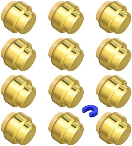12 Pack Push-to-Connect Plumbing Fittings, 1/2" Pushfit End Cap Fittings with Disconnect Clip for Copper, PEX, CPVC Pipe (1/2" End Cap, 12)