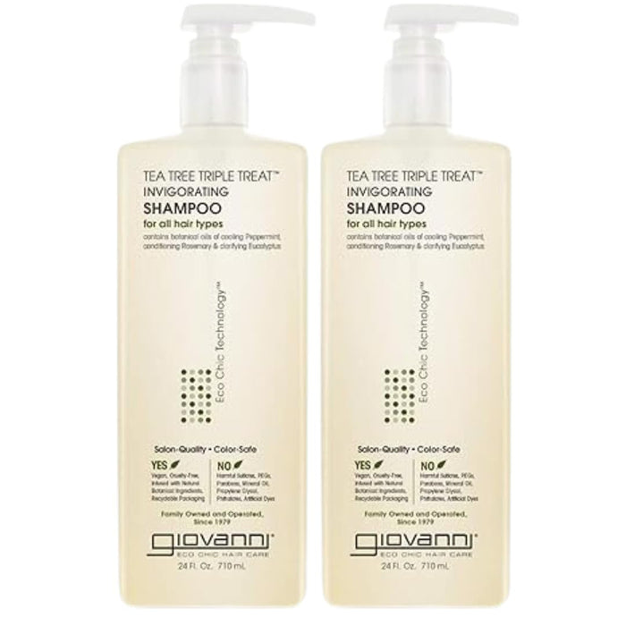 GIOVANNI Tea Tree Triple Treat Invigorating Shampoo - Cooling Peppermint, Eucalyptus & Rosemary, Strengthen & Rejuvenate Hair & Scalp, Salon Quality, Paraben Free, Tea Tree Shampoo - 24 oz (Pack of 2)