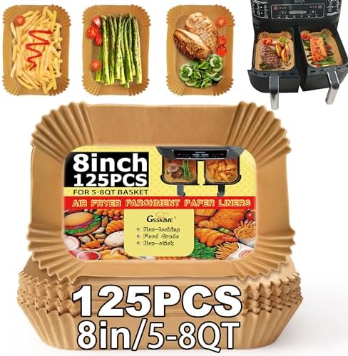 Air Fryer Liners Disposable, 125PCS Air Fryer Liners for Ninja 2-Basket Air Fryer, Natural Non-stick Airfryer Liners, 8.6x5.5 Inch Rectangular Parchment Paper Liners for DZ201, DZ401, FG551