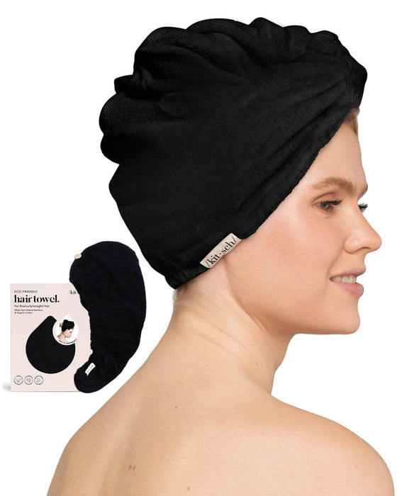 Kitsch Microfiber Hair Towel Wrap for Women - Quick Dry Towel | Microfiber Towel for Hair | Hair Drying Towel Wrap for Long Hair | Hair Towels for Women | Hair Turban Towel for Wet Hair (Black)