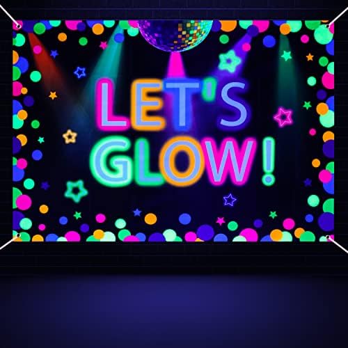 6x4ft Neon Let's Glow Party Backdrop Colorful Photography Background Glow in The Dark Party Supplies, Neon Decorations for Kids Birthday Supplies (71 x 47 Inch)