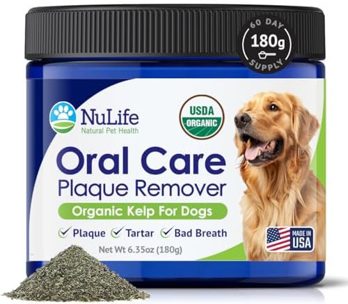 Dog Teeth Cleaning Powder, Dog Plaque and Tartar Remover, Bad Breath Treatment for Dogs with USDA Organic Sea Kelp Powder, Dog Dental Care Made Easy, for All Ages, 6oz