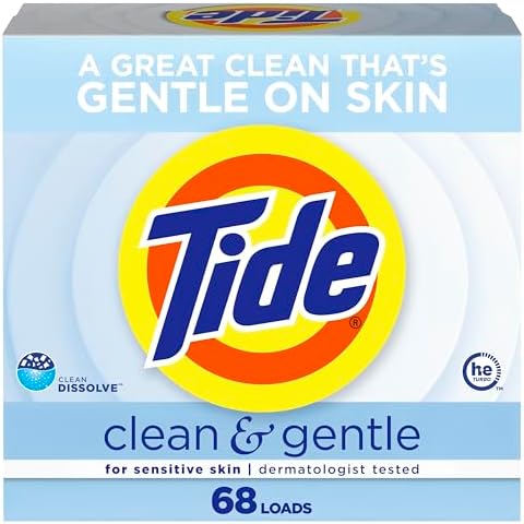 Tide Clean and Gentle Powder Laundry Detergent, Unscented, 68 Loads, 77 oz