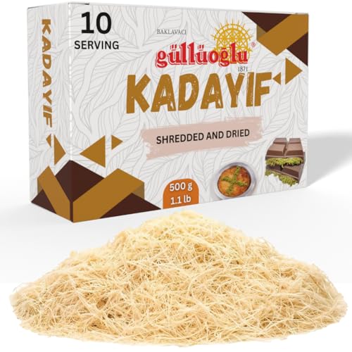 Gulluoglu Dried & Shredded Kataifi - Kadayif Chopped Fillo Dough, Shredded Phyllo, Kadayif Pastry Dough, Knafeh, Kunafa, Katifi, Kadayif Ingredient for Dubai Pistachio Chocolate Bar (1000 gr / 2.2 lb)
