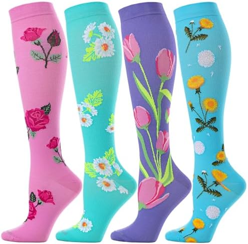 Floral Compression Socks for Women 20-30mmHg Knee High, Best for Ladies, Nurses, Pregnancy, Travel