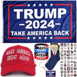 DOSMINE Supporter Kit Trump 2024 Flag 3 * 5ft Trump Take Ameirica Back Flags Banner Trump Stickers Trump Hat Trump Socks Trump Keychain Trump Bracelets