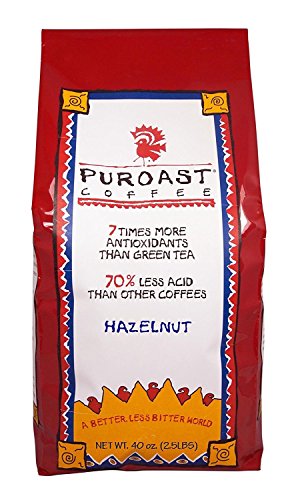 Puroast Low Acid Coffee Whole Bean | Hazelnut Whole Bean | Medium Roast | High Antioxidants & High pH |No Bitter Aftertaste | Reduced Heartburn & GERD | Suitable for Cold Brew - 2.2 LB