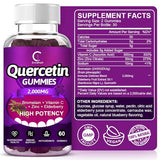 Quercetin Gummies - Quercetin with Bromelain, Vitamin C, Zinc & Elderberry 2000mg Extra Strength Immune System Booster, Lung Support Supplement for Adults Kids - 60 Quercetin Gummies (2 Pack)