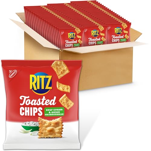 RITZ Toasted Chips Sour Cream and Onion Crackers, Bulk Lunch Snacks, 60 Snack Packs