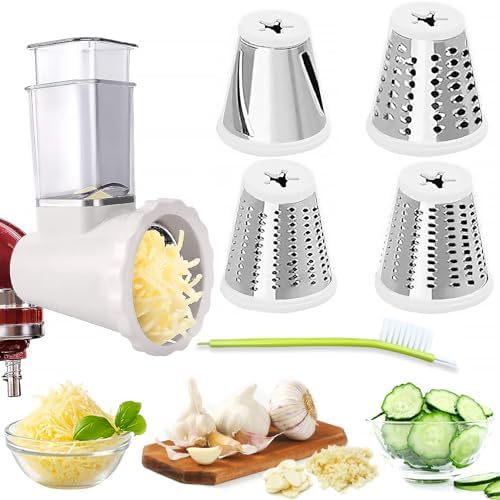 Cheese Slicer Shredder Attachments for KitchenAid Stand Mixers, Cheese Grater Attachment, Food Slicers Salad Maker Accessory Vegetable Chopper with 4 Blades Dishwasher Safe-Upgraded Version