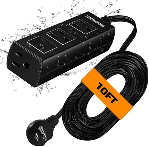 Outdoor Extension Cord Waterproof, Heavy Duty Extension Cord, Long Extension Cord, Outdoor Power Strip Waterproof Surge Protector, Water & Weather Resistant, Flame Retardant for Lawn & Garden 10FT