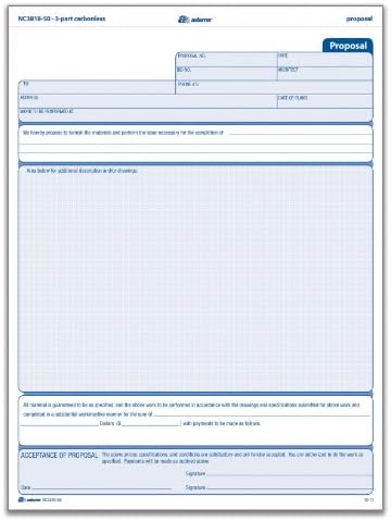 Adams Proposal Unit Form, 3 Part, Carbonless, 8.5 x 11.44 Inches, 50 Sets per Pack, White and Canary and Pink (NC3818-50)