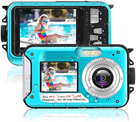 4K Underwater Camera 11FT Waterproof Camera Autofocus 48MP Selfie Dual Screen Waterproof Digital Camera 16X Underwater Camera for Snorkeling with 32GB Card