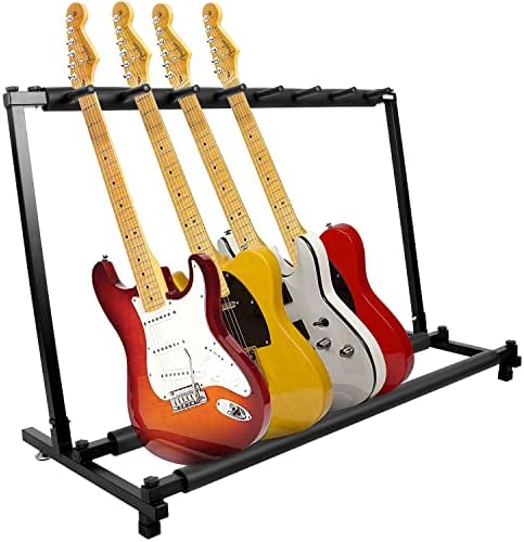 Kuyal Guitar Stand,Multi-Guitar Display Rack Folding Stand Band Stage Bass Acoustic Guitar, Black (7 Holder)