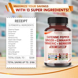 Cayenne Pepper 8000mg Ginger 3000mg Turmeric 2500mg Berberine 2500mg - Digestion, Gut Heath Support - Made in USA