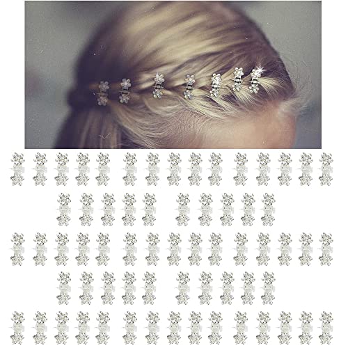 Mini Glitter Teeth Rhinestone Flower Hair Accessories - No-Slip Grip Metal Jaw Clamps in Mix Colors for Girls Women (Silver-White Crystal)