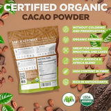 NaturaleBio Organic Cacao Powder 35oz, Cocoa Powder Unsweetened, Natural and Pure - Produced from Raw Cacao Beans. Source of Magnesium, Manganese and Phosphorus