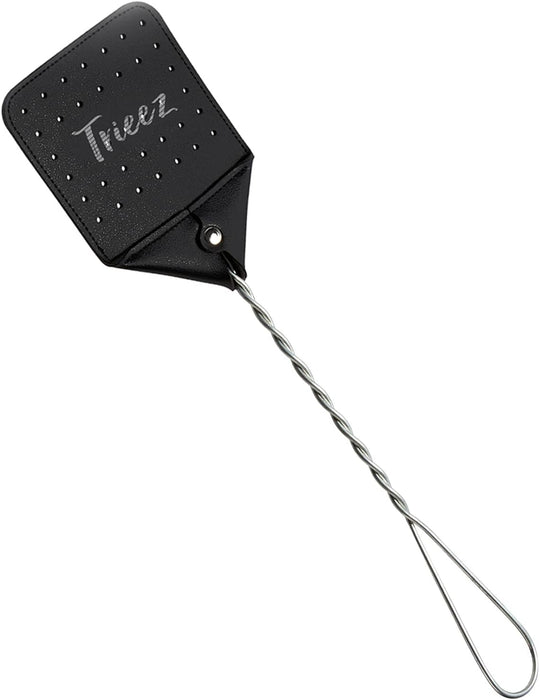 TRIEEZ 17.5" Sturdy Leather Fly Swatter - Heavy Duty Flyswatter with Durable Metal Handle, Rustic Bug Swatter for Flies, Bees, and Mosquitoes - Black
