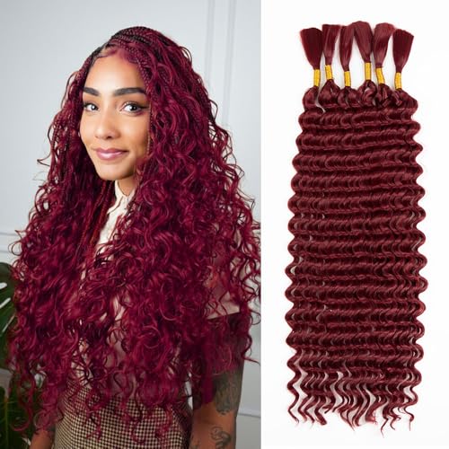 Braiding Hair for Boho Braids Hair 200g 20 Inch Curly Braiding Hair No Weft Deep Wave Bulk Hair for Braiding Wet and Wavy Boho Hair for Braiding (#bug,200g/ 6 bundles)