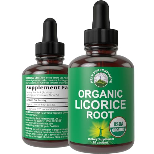 USDA Organic Licorice Root Extract Liquid Drops Supplement. Vegan Tincture for Digestion + Respiratory Health. Extracto de Regaliz Root Oil Herb. Zero Sugar, Gluten Free Supplements for Women and Men