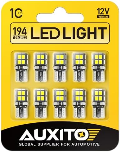AUXITO 194 LED Bulb 6000K White 168 2825 W5W T10 Wedge 14-SMD Interior Car Bulbs Replacement for Dome Map Door Courtesy Trunk Parking License Plate Lights, 10 PCS