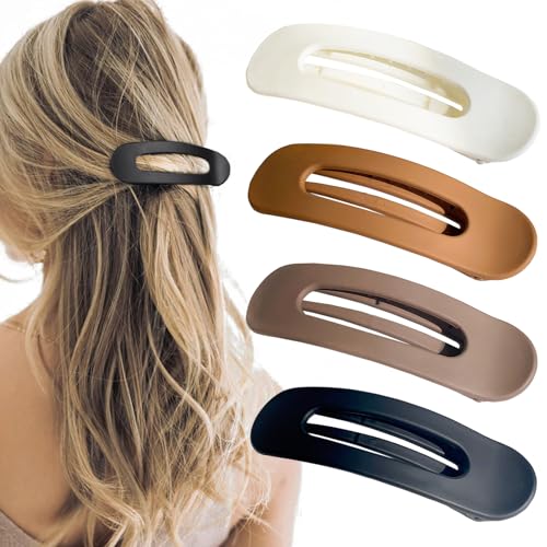 Flat Hair Clips Large Claw Clips - Flat Claw Clips for Women | Lay Down Hair Clip for Thin & Thick Hair | Big Flat Clips for Hair | Alligator Hair Clips for Girls, 4pc