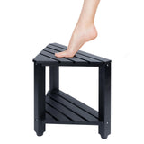 MISSEND Shower Foot Rest 13 in, Bamboo Shower Stool for Shaving Legs,Corner Bath Shower Bench with Starage Shelf for Inside Small Shower Spaces - Water Resistant-Black