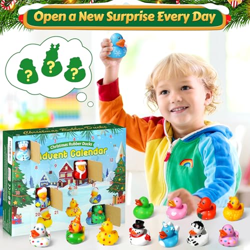 ZIZZ Advent Calendar 2024 Christmas Rubber Ducks - 24 Days Christmas Countdown Calendar Gifts for Kids Girl Boy Holiday Fun Duck Bath Toy for Toddler Baby 1 2 3 4 5 6 Years Old Xmas Surprise Gift Idea