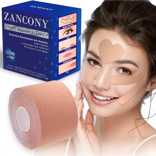 2 in 1 Face Tape, Forehead Tape for Anti Wrinkle Patches and Face Lift Tape for Full Face and Neck, Kinesiology Tape for Relaxing Facial Muscles, Hypoallergenic，5CM Wide