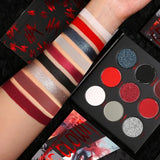 ecofavor Red Goth Eyeshadow Palette - 9 Colors True Hot Red Black Eye Shadows | Halloween Glitters Makeup | Matte Shimmer High Pigmentation | Clown Vampire SFX Halloween Christmas Palette