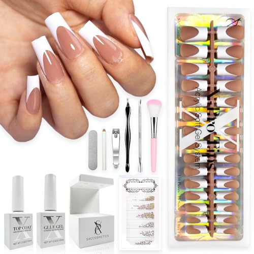 SXC Cosmetics French Tip Press On Nails Brown Series, Medium Square X-Pro Tips Starter Kit
