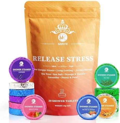 Shower Steamers Aromatherapy for Women and Men, 20-Pack Organic Shower Bombs with Essential Oil, Tea Tree, Orange & Vanilla, Sea Salt, Lavender, Peony & Pear Gifts