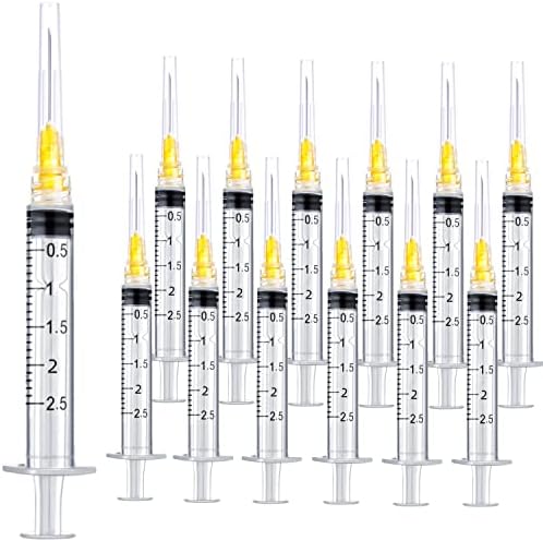100 Pack 2.5ml Plastic Syringe with 25Ga Lab Supplies, Individually Sealed Packed