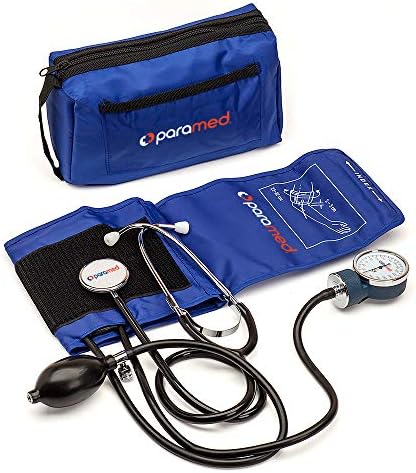 PARAMED Aneroid Sphygmomanometer with Stethoscope – Manual Blood Pressure Cuff with Universal Cuff 8.7-16.5" and D-Ring – Carrying Case in The kit – Blue