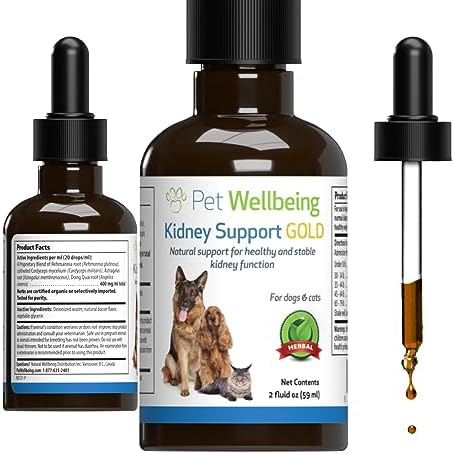 Pet Wellbeing Kidney Support Gold for Cats - Supports Healthy Kidney Function, Fluid Balance, Energy Levels, Rehmannia, Dong Quai - Veterinarian-Formulated Herbal Supplement 2 oz (59 ml)