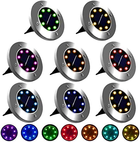 K.E.J. Solar Ground Light Outdoor Solar Disk Lights 8 Pack Garden Pathway Lights Waterproof Solar Walkway Lights for Yard Garden Lawn Pathway Patio Driveway Deck Multicolor