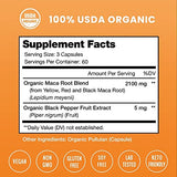 Organic Maca Root Capsules for Women & Men | 2100mg, 180 Vegan Capsules | Black, Red & Yellow Peruvian Gelatinized | Highest Potency Maca Root Powder Supplement | Supports Mood, Reproduction & Energy