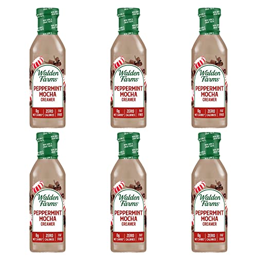 Walden Farms Peppermint Mocha Coffee Creamer, 12 oz. Bottle, Fresh Flavored Non-Dairy Milk Substitute, Natural and Organic Liquid, Gluten Free and Low Carb, Vegan Friendly, 6 Pack