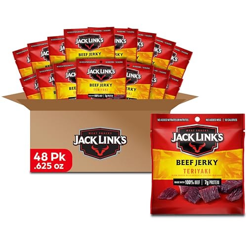 Jack Link's Beef Jerky, Teriyaki, Multipack Bags – Flavorful Meat Snacks for Lunches, Ready to Eat Protein Snacks, Individual Packs - 7g of Protein, Made with 100% Beef – 0.625 oz (Pack of 48)