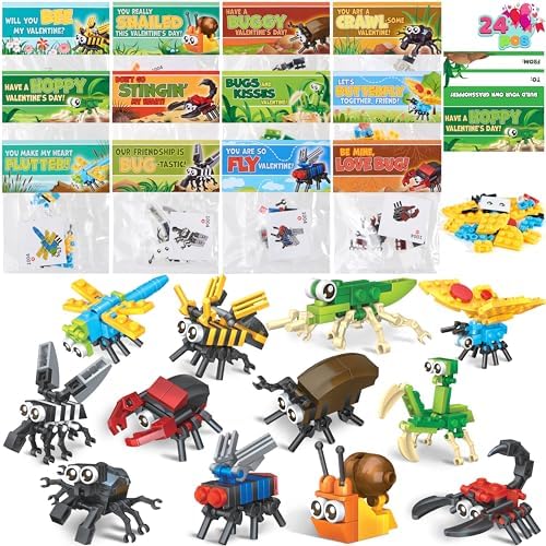 JOYIN 24 Packs Valentines Party Gift Cards with Building for Party Favor, Kids Classroom Exchange, Prize Supplies, Valentine’s Gifts Exchange School Rewards