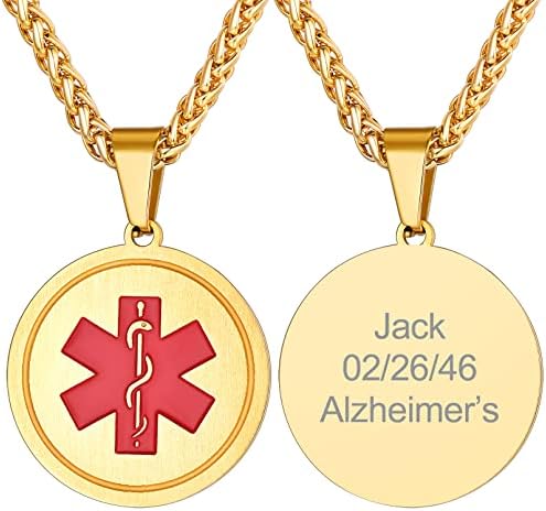 Supcare Medical Alert Necklace for Men Women, Stainless Steel Engraved Medical Emergency Pendant,Customized Medical ID Jewelry(16 Types)