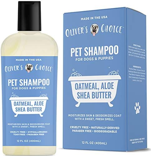 Dog Shampoo with Oatmeal and Aloe. Shea Butter for Smelly Dogs, Puppy Shampoo by Oliver's Choice 14 oz
