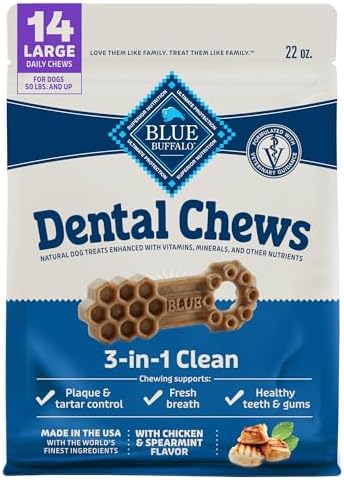 Blue Buffalo Dental Chews Large Natural Dog Treats, Chicken & Spearmint 22-oz Bag (14 Count)
